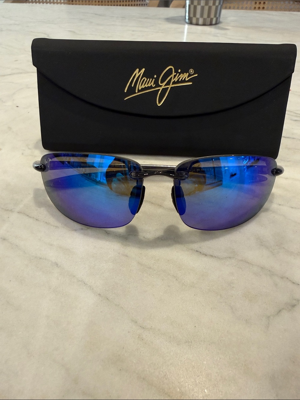 Maui Jim Blue Mirrored Rimless Sunglasses MJ Sport with case